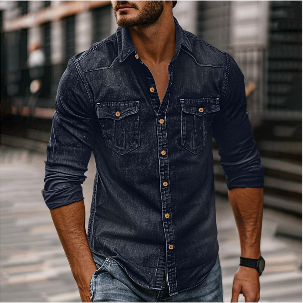Levoire | Chemise En Denim Avec Boutons Pour Hommes Bleu foncé