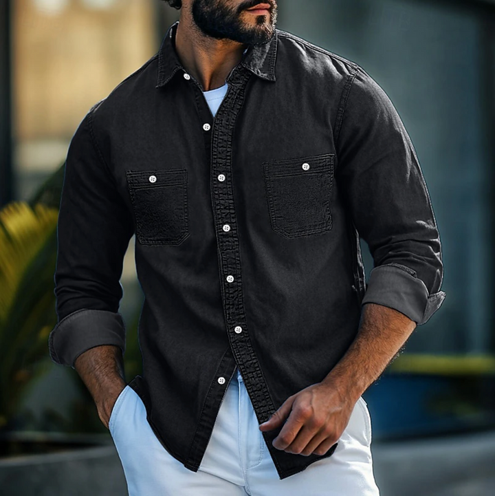 Levoire | Chemise En Denim Avec Poches Pour Hommes Noir
