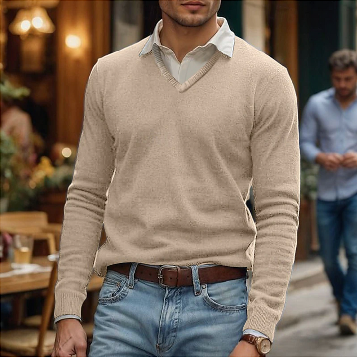 Levoire | T-Shirt À Col En V En Mélange De Coton Doux Beige