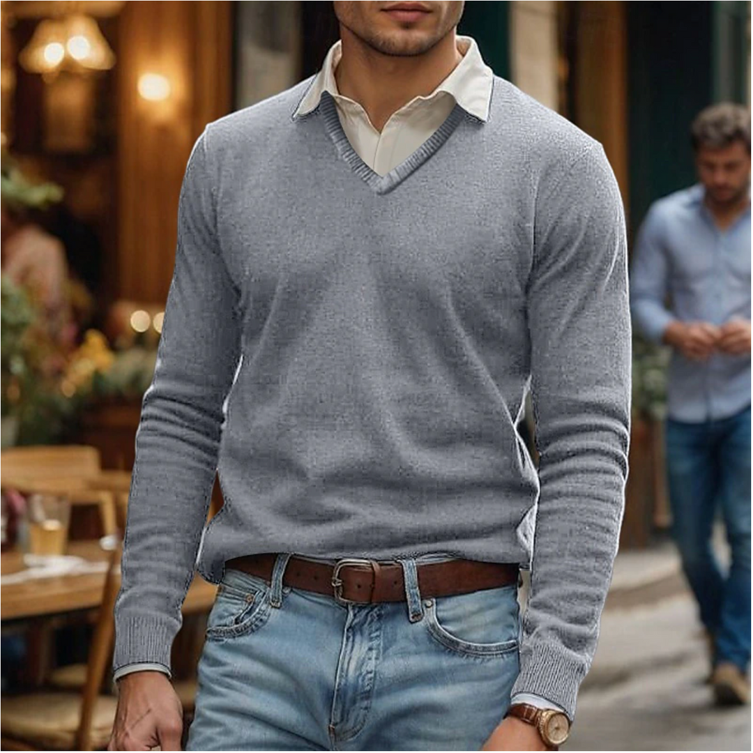 Levoire | T-Shirt À Col En V En Mélange De Coton Doux Gris clair