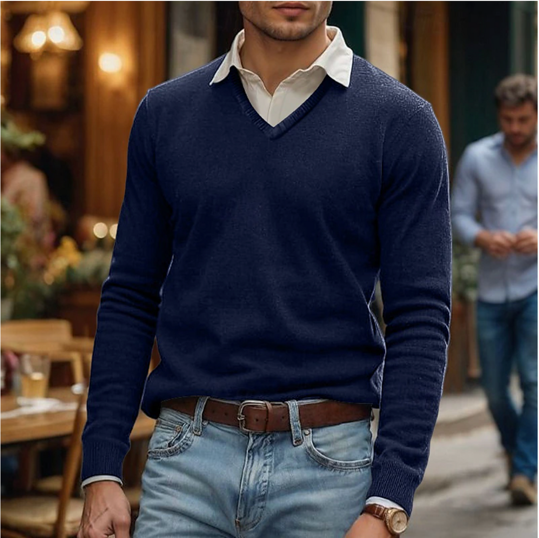 Levoire | T-Shirt À Col En V En Mélange De Coton Doux Bleu foncé