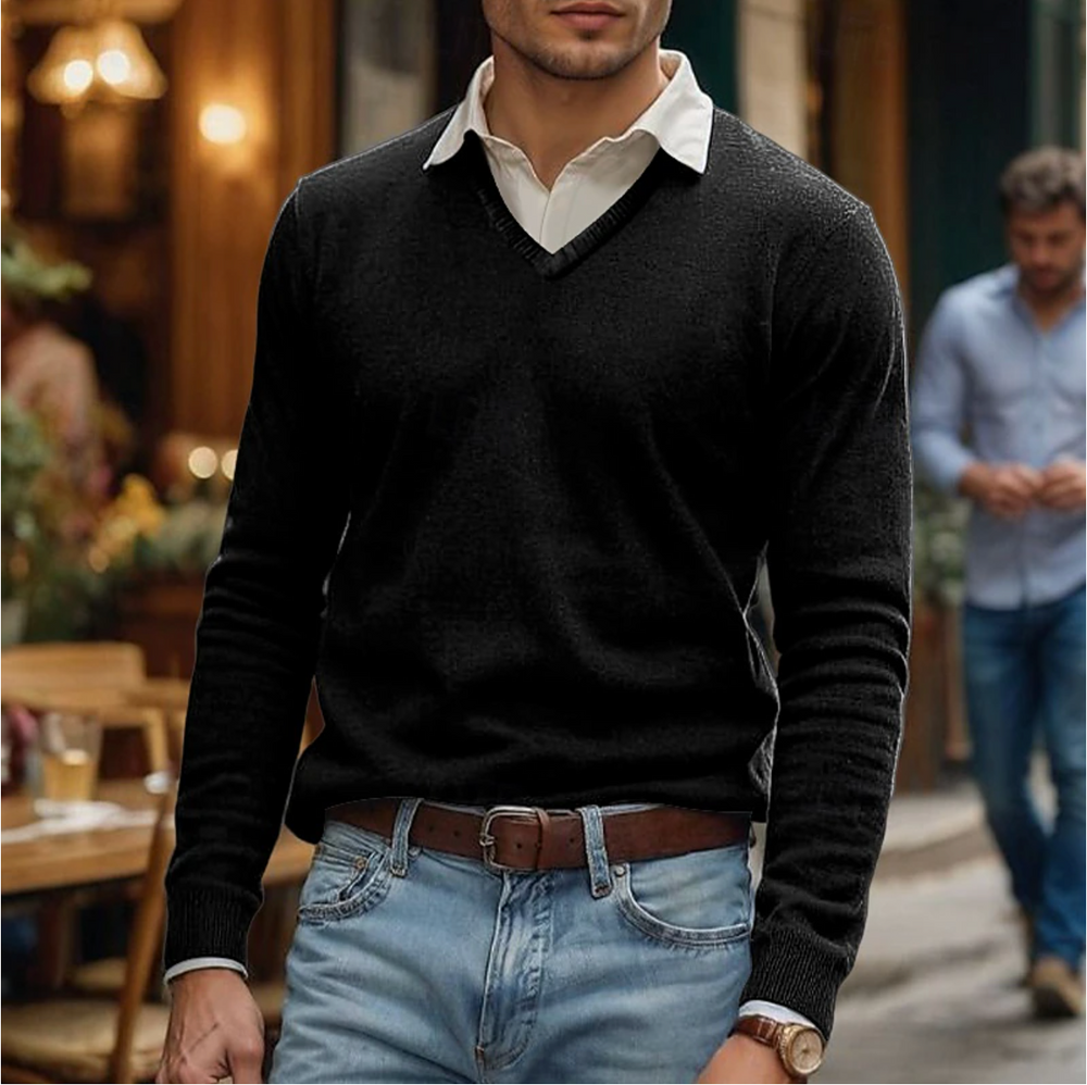 Levoire | T-Shirt À Col En V En Mélange De Coton Doux Noir