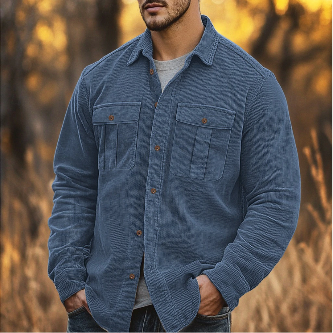 Levoire | Chemise En Velours Côtelé À Boutons Pour Hommes Bleu