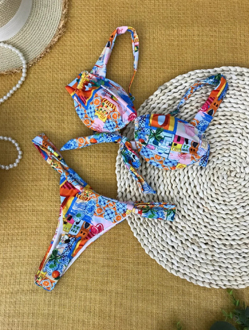 Levoire | Bikini Bleu, Respirant Avec Motif Floral