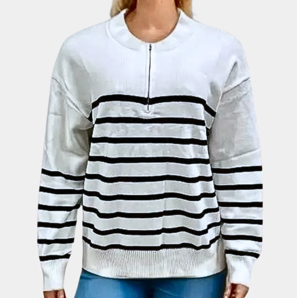Levoire | Pull Femme Rayé Avec Fermeture Éclair