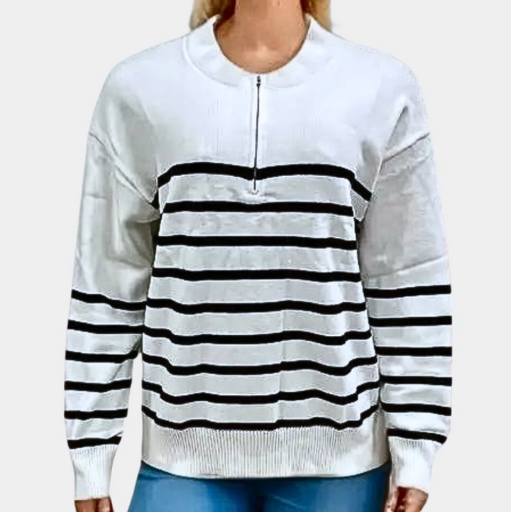 Levoire | Pull Femme Rayé Avec Fermeture Éclair