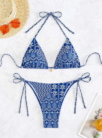 Levoire | Bikini Imprimé Bleu Avec Décolleté En V