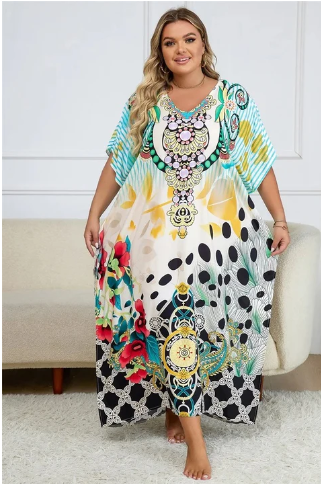 Levoire | Robe Boho Décontractée Multicolore Avec Décolleté En V BLEU NOIR