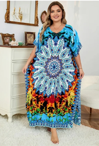 Levoire | Robe Boho Décontractée Multicolore Avec Décolleté En V BLAU Blanc