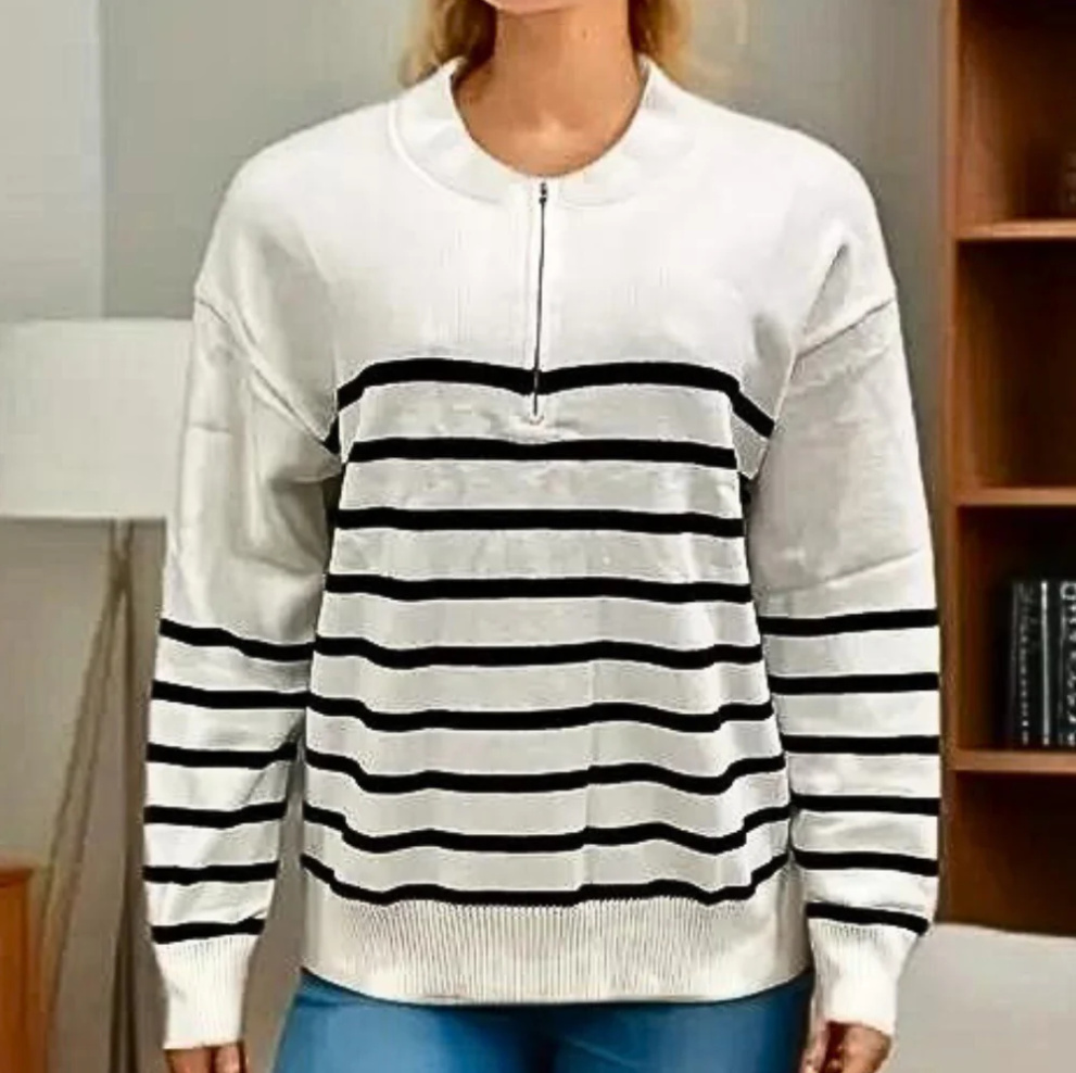 Levoire | Pull Femme Rayé Avec Fermeture Éclair Noir