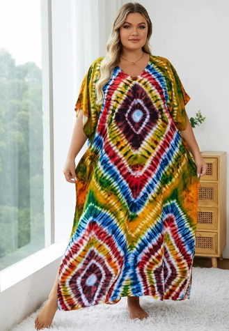 Levoire | Robe Boho Décontractée Multicolore Avec Décolleté En V JAUNE BLEU