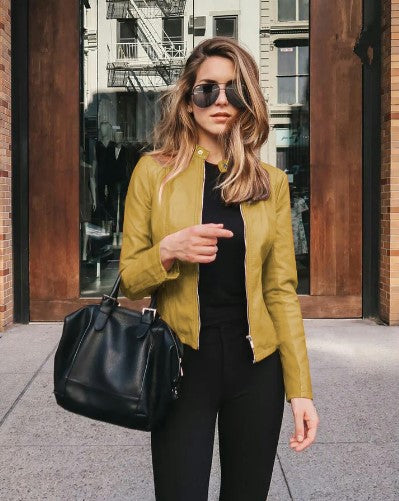 Levoire | Veste Cintrée En Simili Cuir Jaune