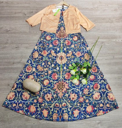 Levoire | Robe Midi Couleur Café Avec Manches Mi-Longues Et Imprimé
