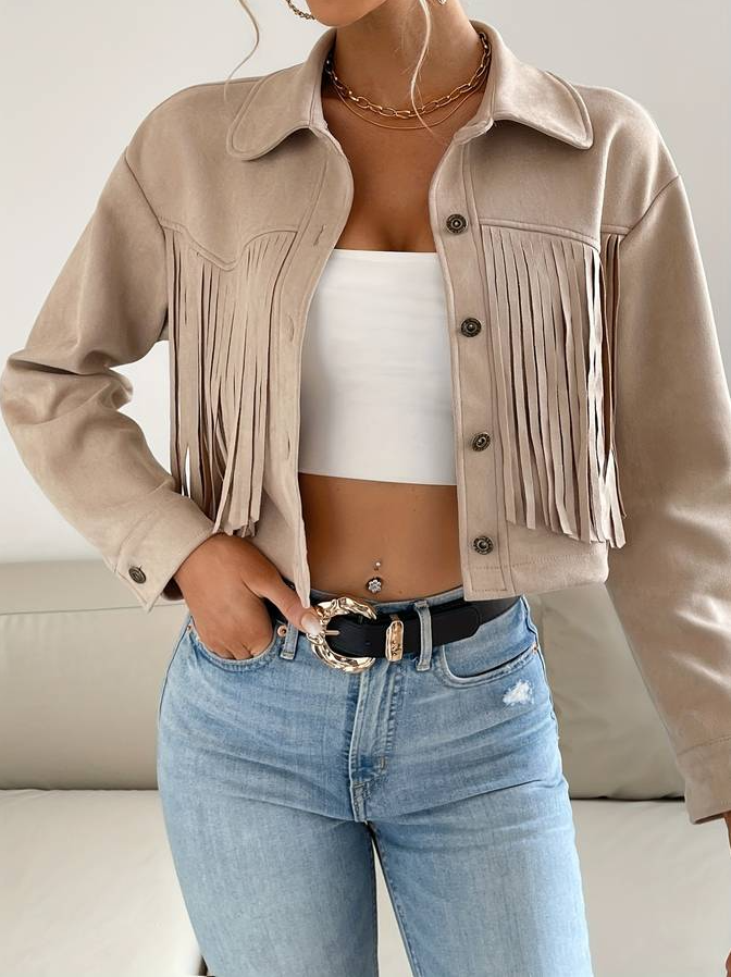 Levoire | Veste Courte Luxueuse Avec Des Manches Longues Et Des Boutons Beige
