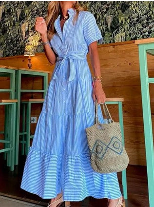 Levoire | Robe Maxi Rayée Bleue