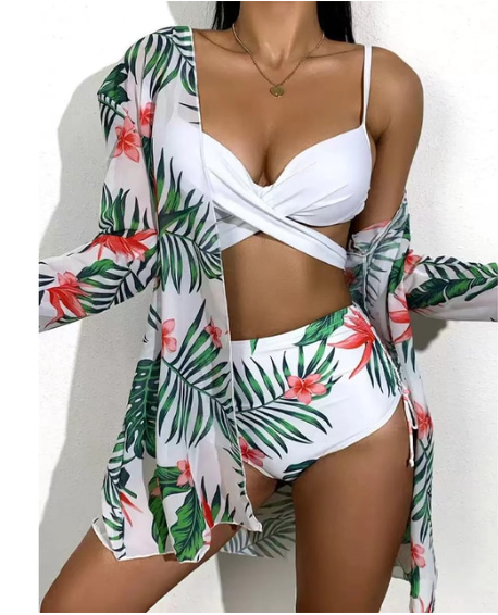 Levoire | Babes Ensemble De Bikini 3 Pièces - Un Bikini Coloré Et Sexy. Blanc Vert