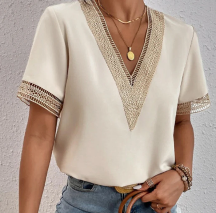 Levoire | T-Shirt À Col V Kesätuuli Beige