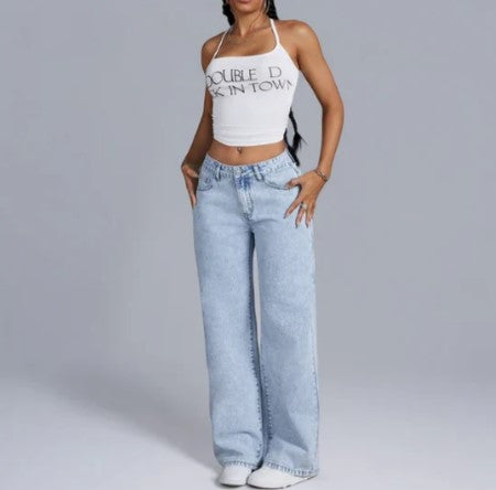 Levoire | Rosa Achleife Baggy Jeans Bleu