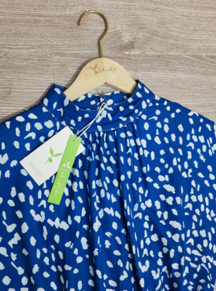 Levoire | Robe Midi Imprimée Bleue Avec Col Rond