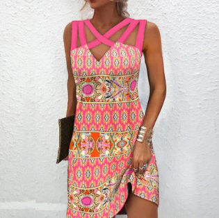 Levoire | Robe Mini Rose Avec Imprimé Mixte