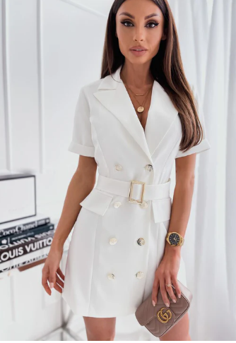Levoire | Robe Blazer Étroite À Double Boutonnage Avec Ceinture Blanc