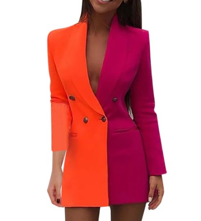 Levoire | Robe-Blazer Bicolore À Double Boutonnage En Style Colorblock Orange