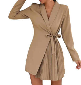 Levoire | Robe Blazer Unie Avec Décolleté En V Et Revers Kaki