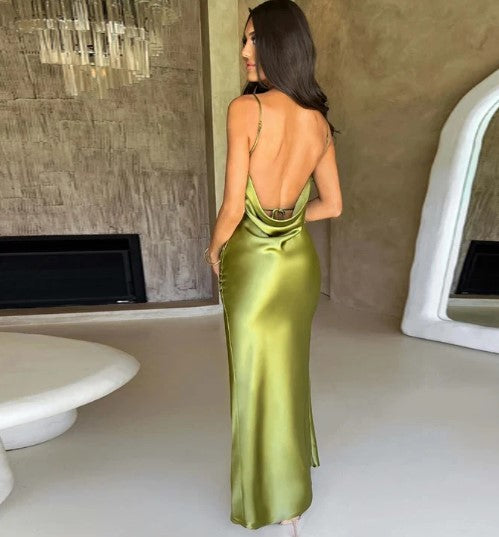 Levoire | Robe Maxi En Satin Blanc Avec Bretelles Spaghetti