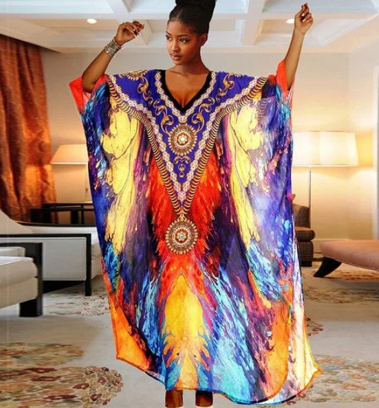 Levoire | Robe Boho Multicolore Avec Imprimé Graphique Bleu Jaune