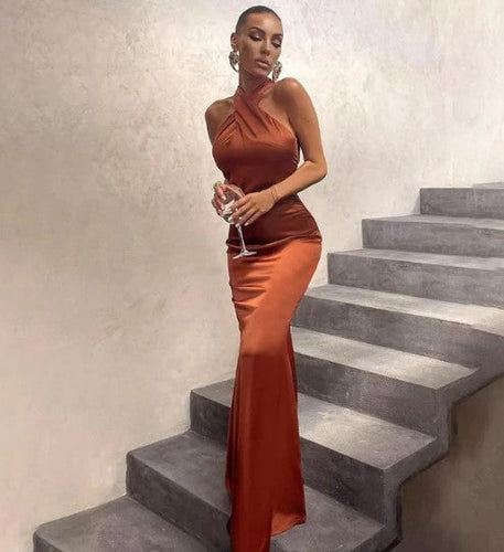 Levoire | Vert-Noir-Brun Robe Maxi En Satin