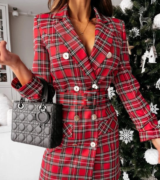 Levoire | Robe Blazer À Carreaux À Double Boutonnage Avec Ceinture Style 4