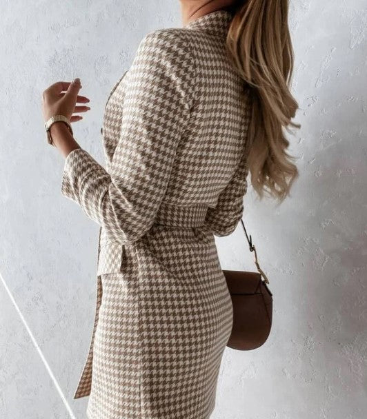 Levoire | Robe Blazer À Carreaux À Double Boutonnage Avec Ceinture Style 3
