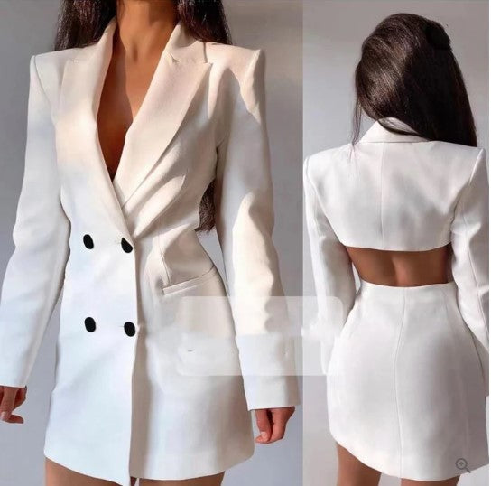 Levoire | Robe Blazer Noire À Deux Rangées Blanc