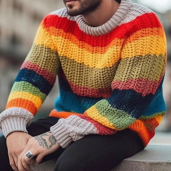 Levoire | Chemise à col rond à motifs arc-en-ciel à manches longues Jaune
