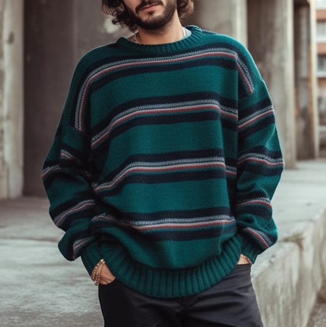 Levoire | Chemise à col rond à motifs arc-en-ciel à manches longues Vert