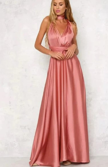 Levoire | Robe Maxi Sans Manches En Satin Avec Décolleté En V Et Taille Fine Rosa