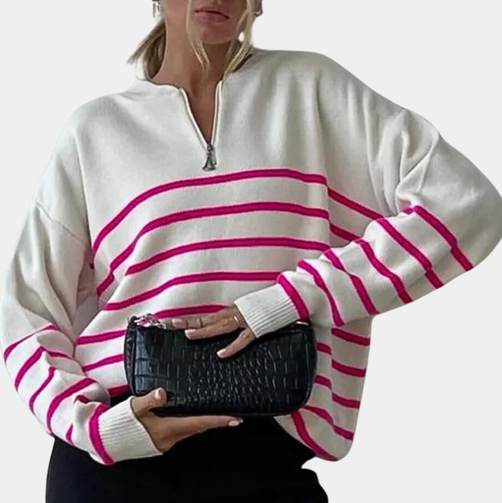 Levoire | Pull Femme Rayé Avec Fermeture Éclair Rosa