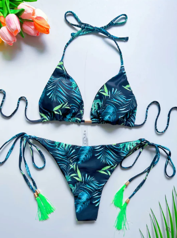 Levoire | Bikini Bandeau Triangulaire Avec Imprimé Bleu