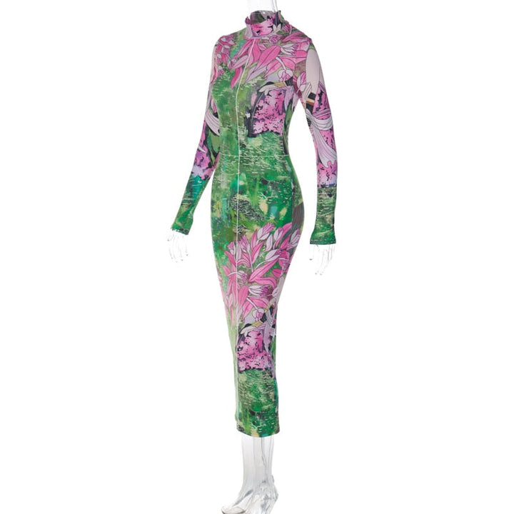 Levoire | Robe Midi Bodycon Imprimée À Fleurs À Manches Longues