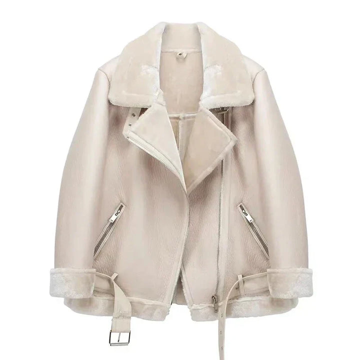 Levoire | Veste chaude en similicuir Mouton beige