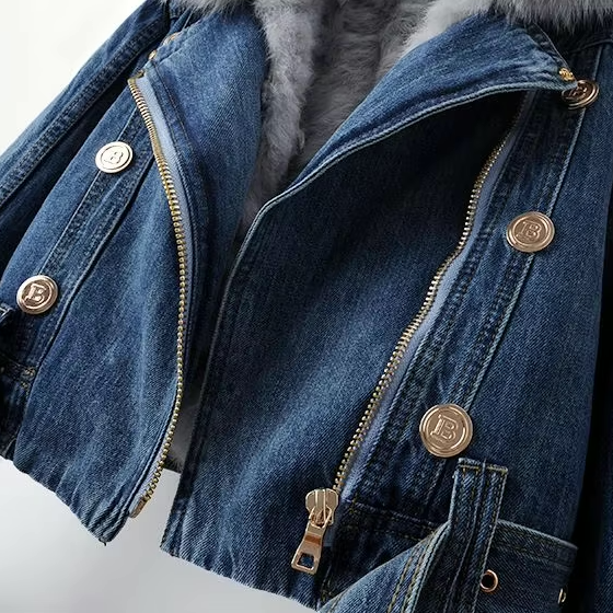 Levoire | Veste en denim à col en fausse fourrure