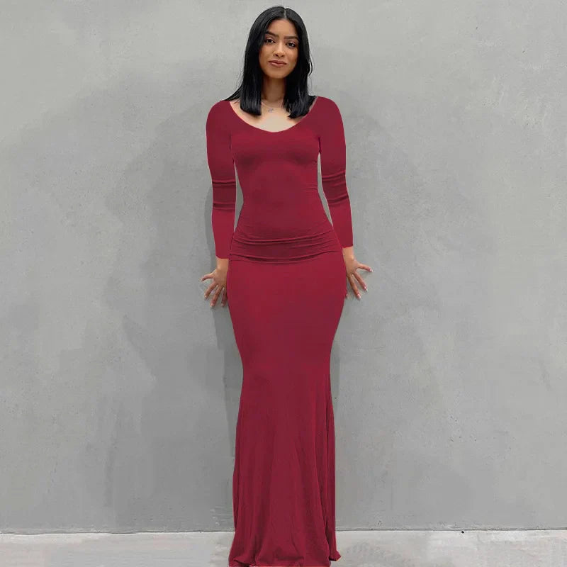 Levoire | Robe Maxi Slim Bordeaux-Manches longues