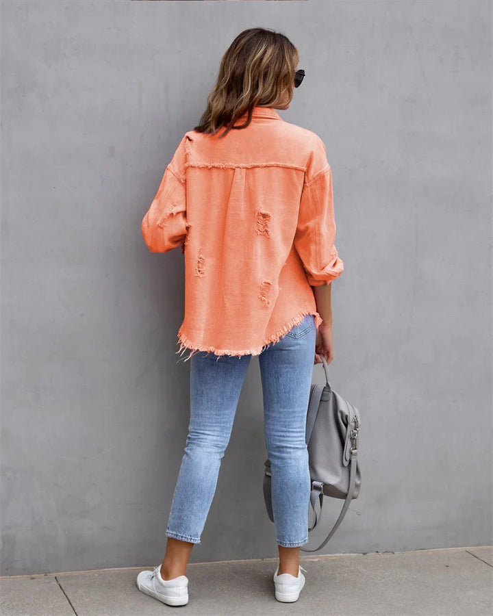 Levoire | Veste En Jean Avec Bords Bruts, Printemps, Rose, Orange, Violet