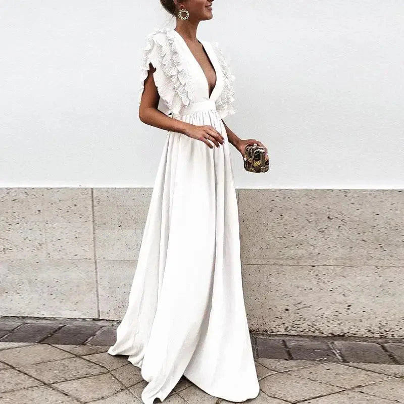 Levoire | Robe Élégante À Manches Renversées Pour Femmes Blanc