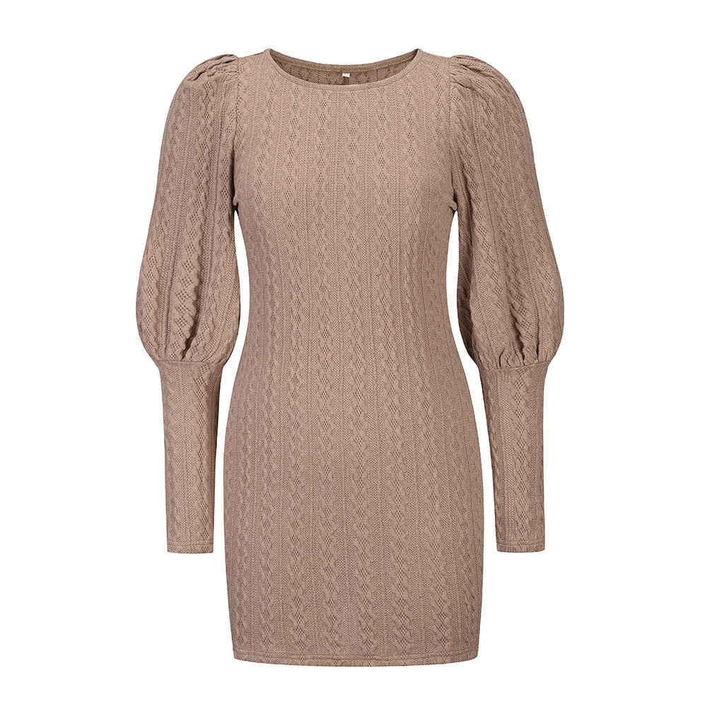 Levoire | Robe Tricotée Style Lanterne Beige