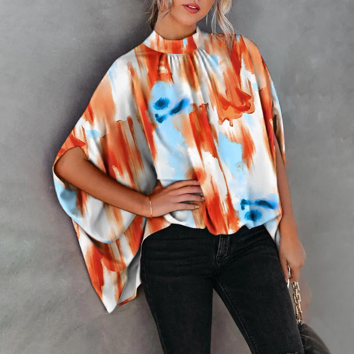 Levoire | Chemisier Ample Avec Manches Chauve-Souris Pour L'Été Mode Décontractée Streetwear Top Orange Blanc