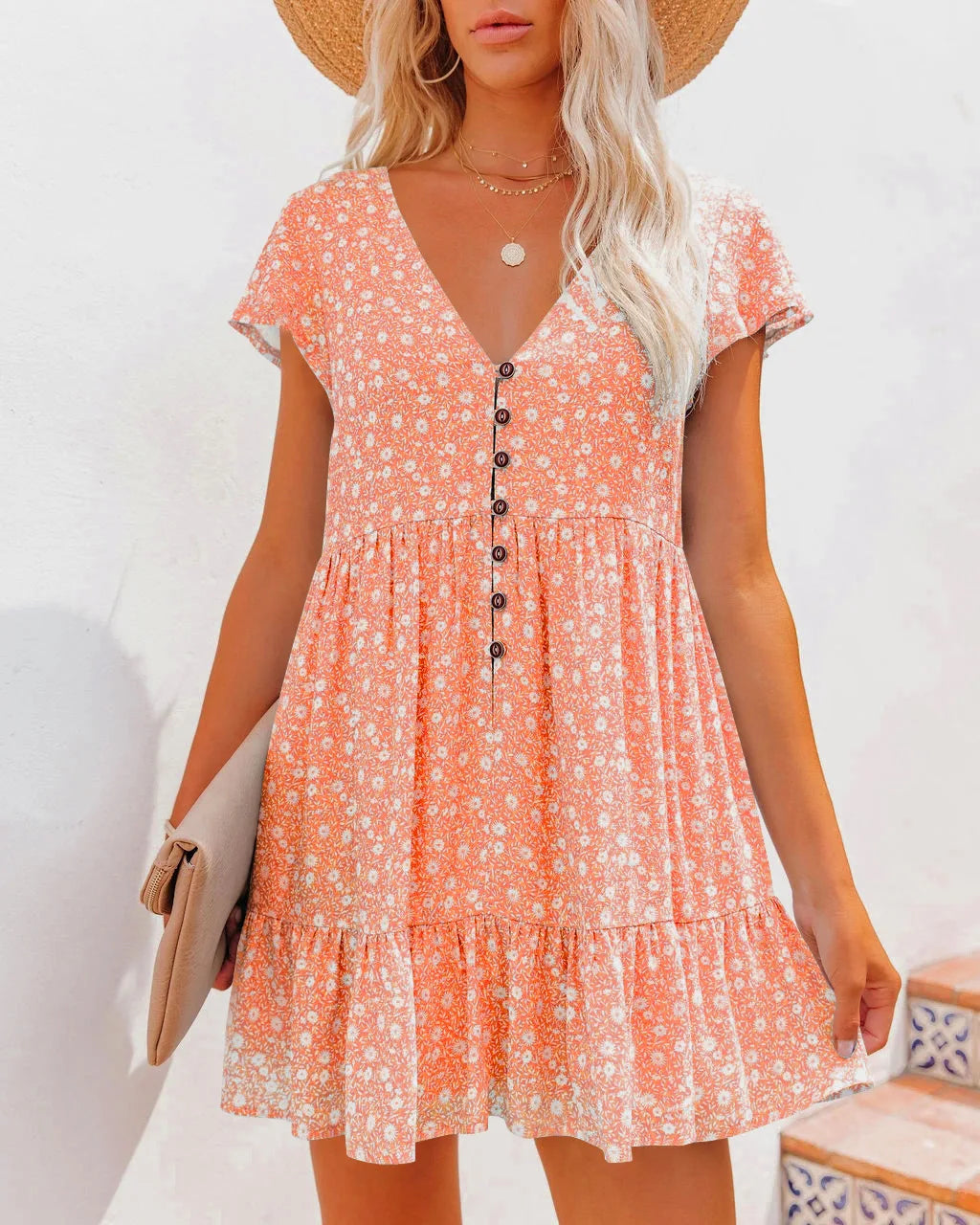 Levoire | Robe de loisirs avec décolleté en V Orange