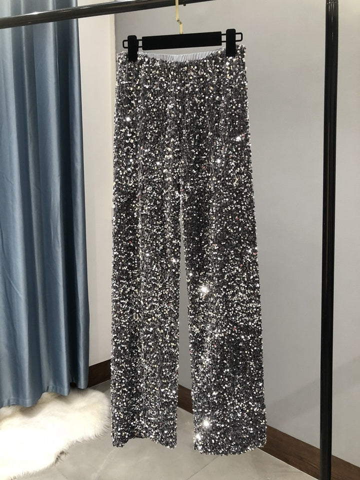 Levoire | Housut Lockere Glitterhousut Glamourisia Ja Mukavia Ilmeitä Varten Hopea