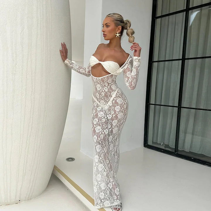 Levoire | Décolleté Ouvert Avec Des Bretelles En Dentelle Robes Maxi