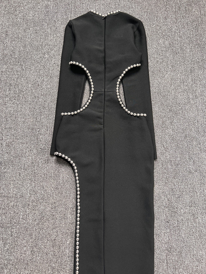 Levoire | Noir O-Top Découpe Perle Décoré Robe Longue